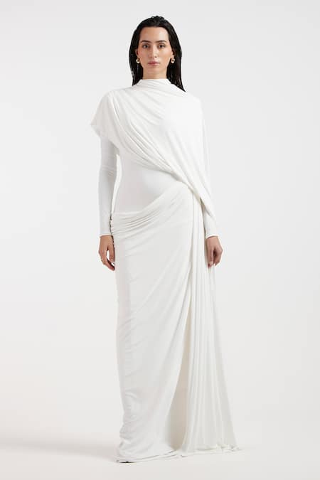 Deme By Gabriella Off White Asymmetric Designer Gown 