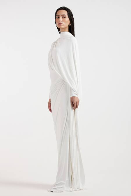 Buy_Deme By Gabriella_Off White Asymmetric Designer Gown _Online_at_Aza_Fashions