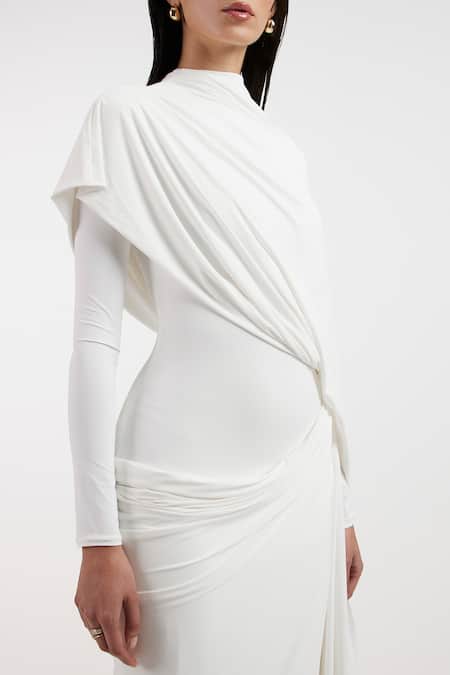 Buy_Deme By Gabriella_Off White Asymmetric Designer Gown 