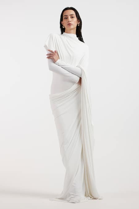 Shop_Deme By Gabriella_Off White Asymmetric Designer Gown 