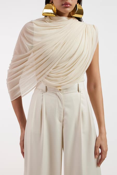 Buy_Deme By Gabriella_Off White Designer Pleated Top And Pant Set 