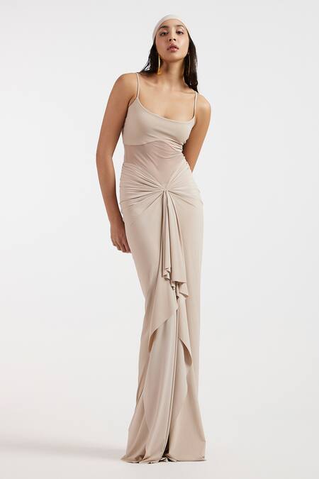 Shop_Deme By Gabriella_Ivory Round Neck Designer Elora Dress _Online_at_Aza_Fashions