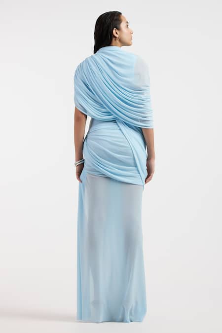 Deme By Gabriella Baby Blue Draped Fluid Dress 