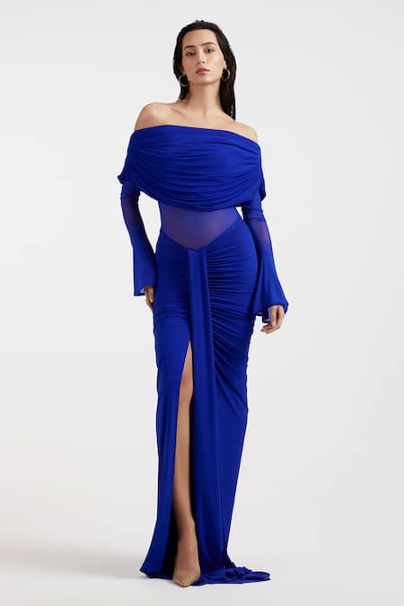 Buy Deme By Gabriella Blue Off-shoulder Royal Designer Gown Online at Aza Fashions Buy_Deme By Gabriella_Blue Off-shoulder Royal Designer Gown _Online_at_Aza_Fashions
