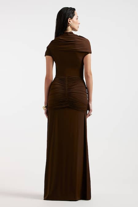 Deme By Gabriella Expresso Brown Draped Dress 