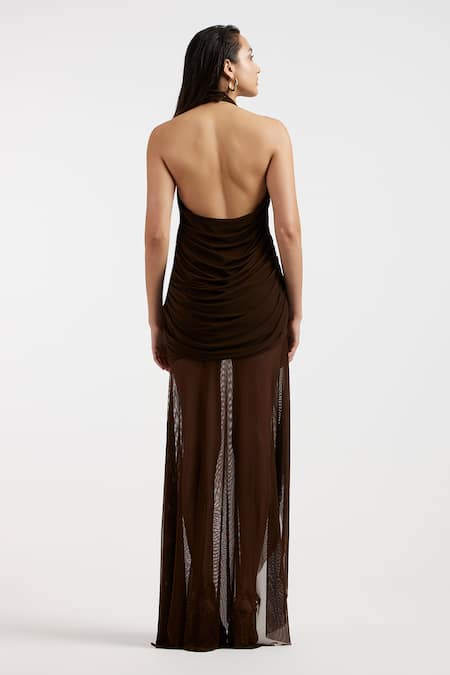 Deme By Gabriella Expresso Brown Draped Gown 