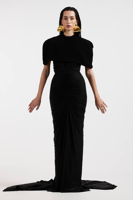 Buy_Deme By Gabriella_Black High Neck Designer Isadora Gown And Cape Set _Online_at_Aza_Fashions