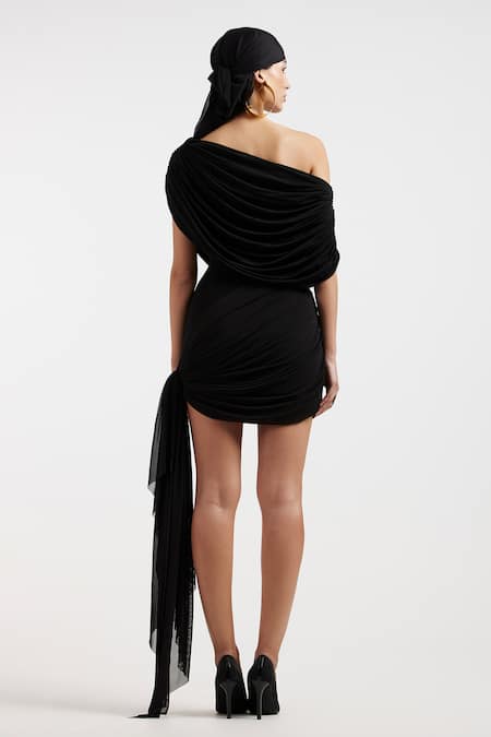Deme By Gabriella Black Designer Draped Dress 