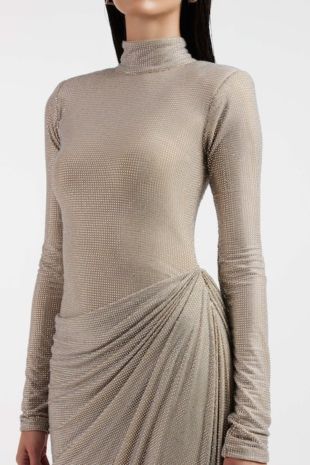 Buy_Deme By Gabriella_Silver Rhinestones High Neck Designer Gown 