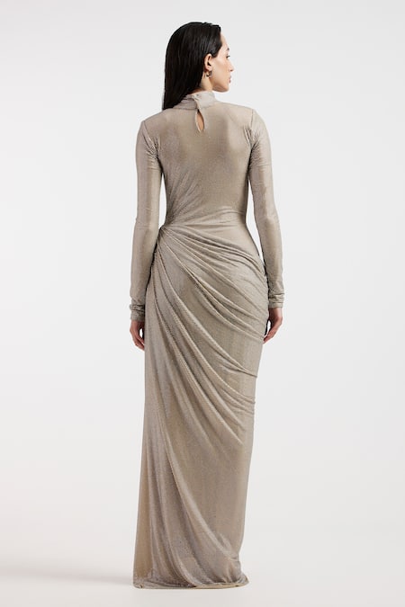 Deme By Gabriella Silver Rhinestone Designer Gown 