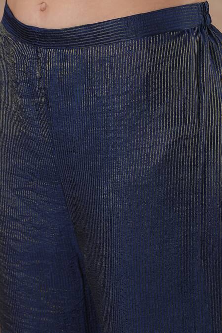 Shop_Dori & CO._Blue Tissue, Silk Embroidery V-neck Midnight Metal Kurta Set _Online_at_Aza_Fashions