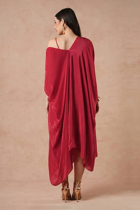 Dori & CO. Ruby Red Metal Hand Embroidered Kaftan 
