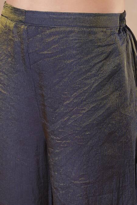 Shop_Dori & CO._Blue Tissue, Silk Embroidery Split V-neck Metal Hand Kurta And Pants Set _Online_at_Aza_Fashions