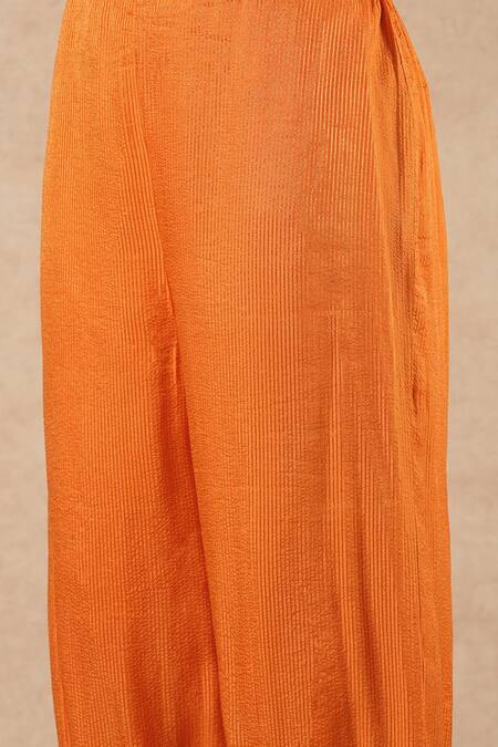 Shop_Dori & CO._Orange Embroidery V-neck Tangerine Kurta And Pants Set _Online_at_Aza_Fashions