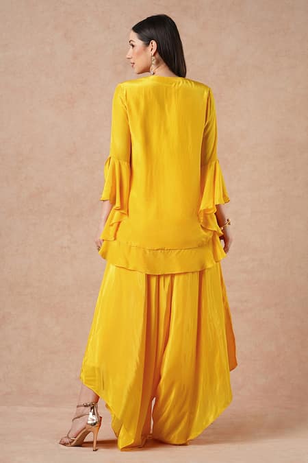 Dori & CO. Golden Yellow Silk Crepe Kurta & Pants Set 
