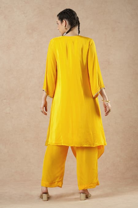 Dori & CO. Golden Yellow Silk Crepe Kurta & Pants Set 