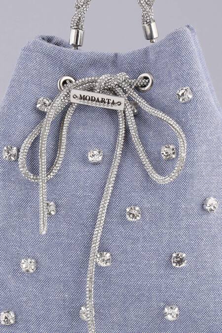 Shop_Modarta_Blue Rhinestones Sky Denim Bucket Bag _Online_at_Aza_Fashions
