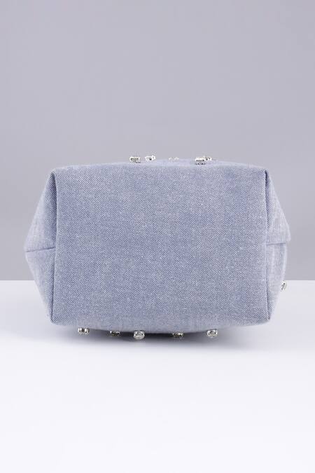 Buy_Modarta_Blue Rhinestones Sky Denim Bucket Bag 