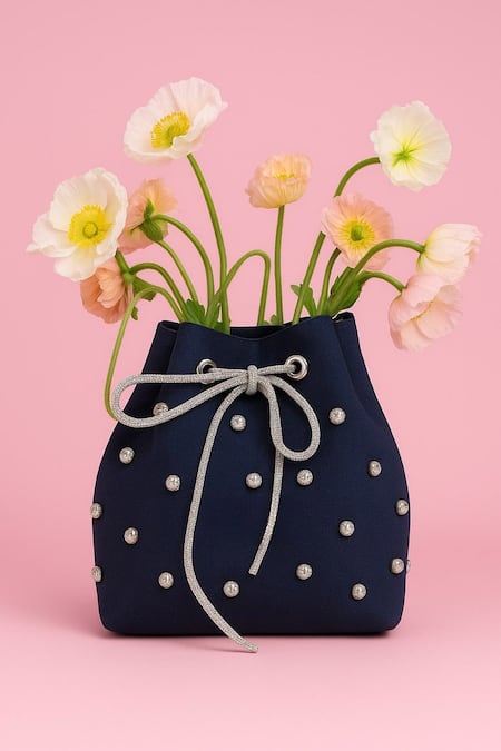 Modarta Blue Studs Denim Bucket Bag 
