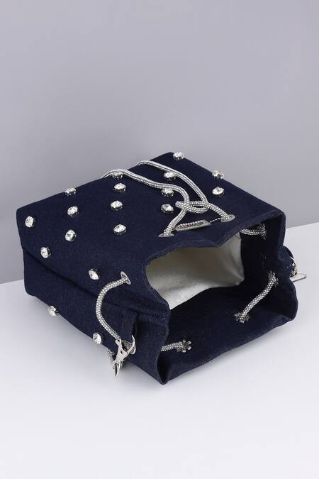 Modarta_Blue Studs Denim Bucket Bag _Online_at_Aza_Fashions
