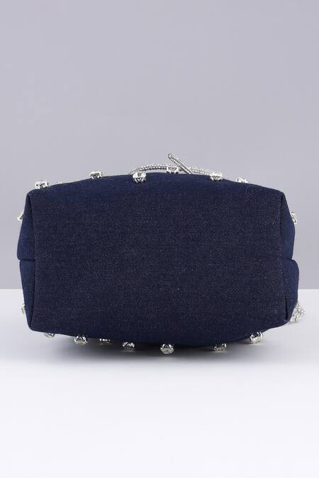 Buy_Modarta_Blue Studs Denim Bucket Bag _Online_at_Aza_Fashions