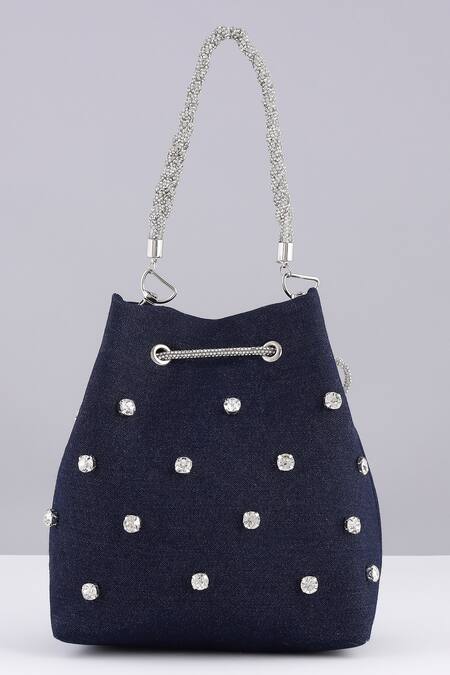 Shop_Modarta_Blue Studs Denim Bucket Bag _Online_at_Aza_Fashions