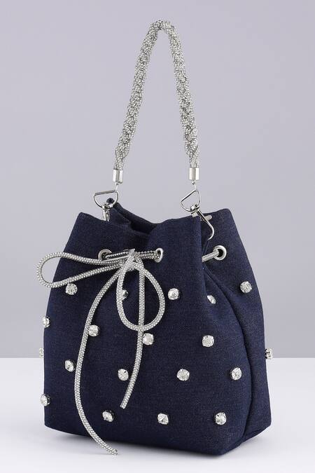 Modarta_Blue Studs Denim Bucket Bag _at_Aza_Fashions