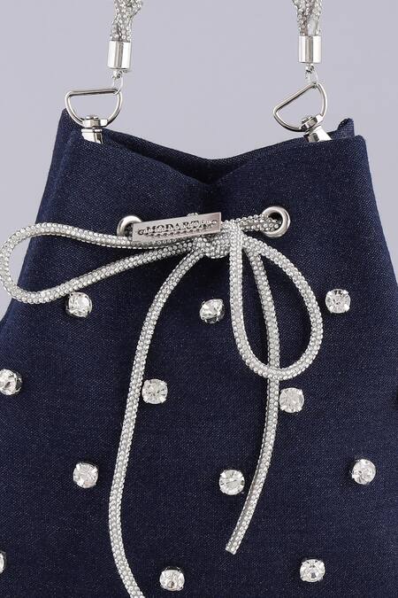 Buy_Modarta_Blue Studs Denim Bucket Bag 