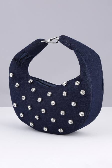 Shop_Modarta_Blue Rhinestones Denim Moon Shaped Purse 