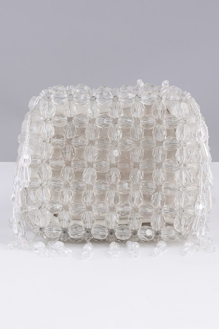 Modarta Designer White Bucket Bag with Crystals 