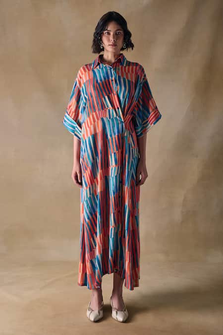 Pocketful Of Cherrie_Collared Hand Drawn Stripe Button Down Dress _Online_at_Aza_Fashions