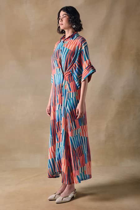 Buy_Pocketful Of Cherrie_Collared Hand Drawn Stripe Button Down Dress _Online_at_Aza_Fashions