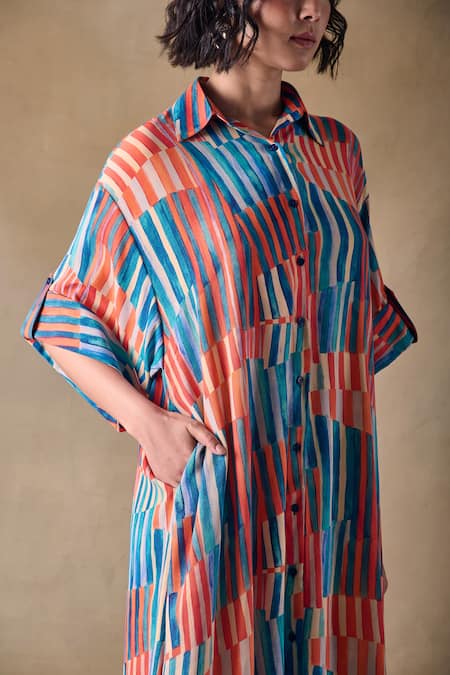 Shop_Pocketful Of Cherrie_Collared Hand Drawn Stripe Button Down Dress _Online_at_Aza_Fashions
