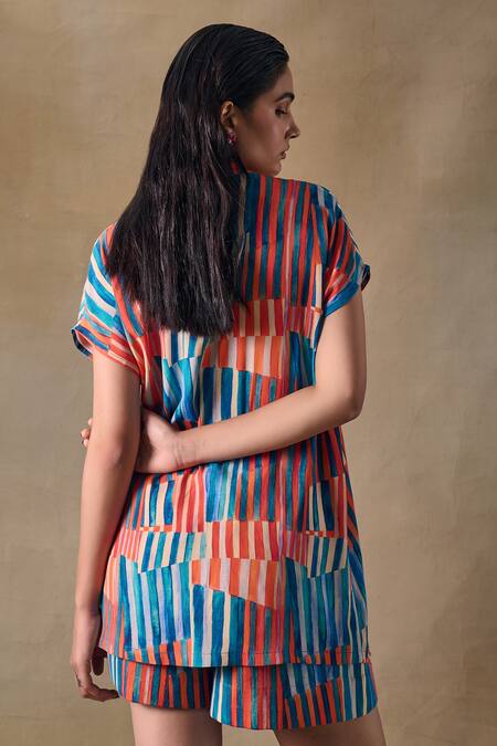 Pocketful Of Cherrie_Multi Color Hand Drawn Stripe Relaxed Shorts _at_Aza_Fashions