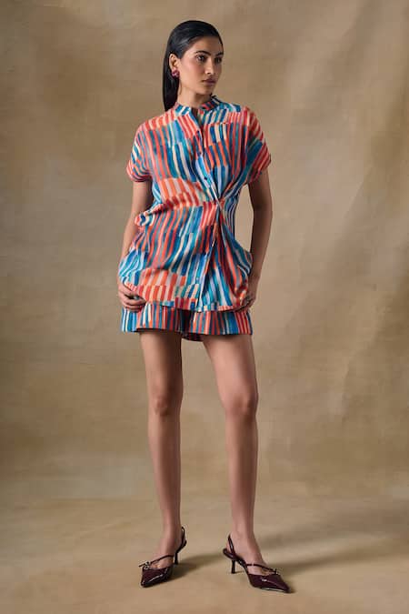Pocketful Of Cherrie Multi Color Hand Drawn Stripe Relaxed Shorts