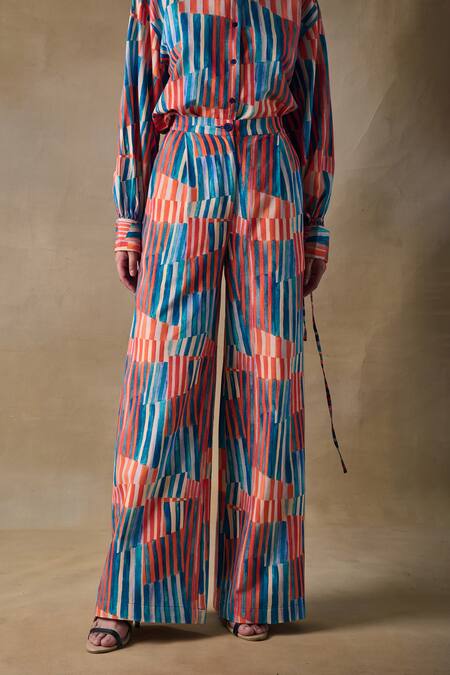 Shop_Pocketful Of Cherrie_Multi Color Collared Hand Drawn Stripe Drawstring Shirt _Online_at_Aza_Fashions