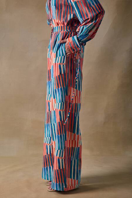 Pocketful Of Cherrie_Multi Color Collared Hand Drawn Stripe Drawstring Shirt _at_Aza_Fashions