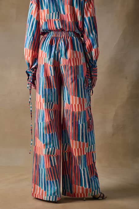 Buy_Pocketful Of Cherrie_Multi Color Collared Hand Drawn Stripe Drawstring Shirt 