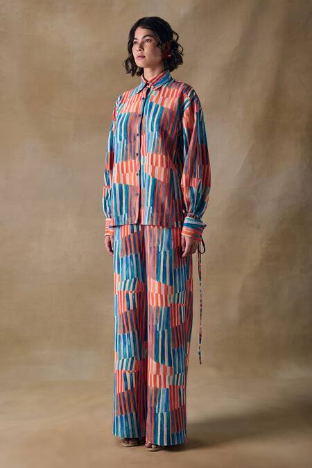 Pocketful Of Cherrie Multi Color Stripe Straight Trousers Online at Aza Fashions Pocketful Of Cherrie_ Multi Color Stripe Straight Trousers _Online_at_Aza_Fashions