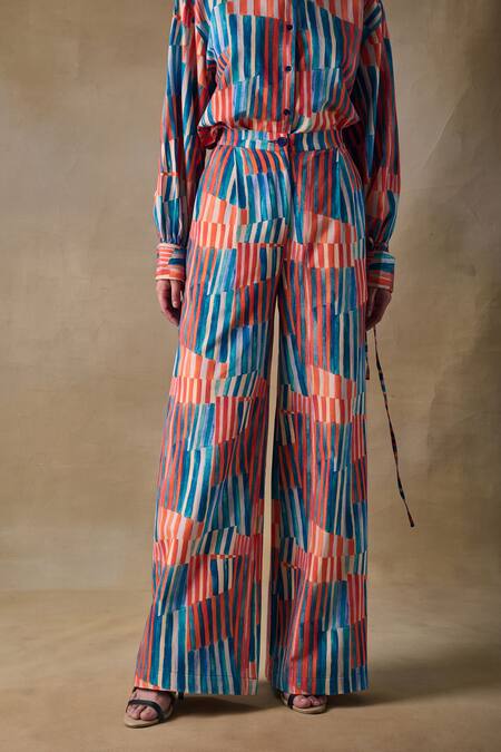 Buy Pocketful Of Cherrie Multi Color Stripe Straight Trousers Online at Aza Fashions Buy_Pocketful Of Cherrie_ Multi Color Stripe Straight Trousers _Online_at_Aza_Fashions