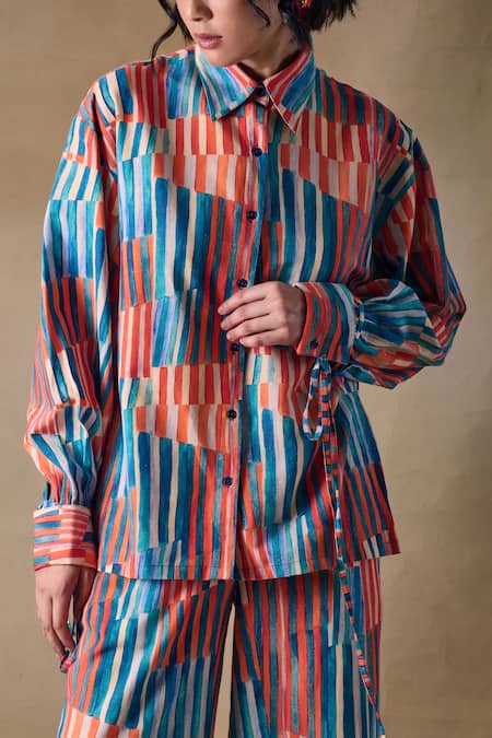 Shop Pocketful Of Cherrie Multi Color Stripe Straight Trousers Online at Aza Fashions Shop_Pocketful Of Cherrie_ Multi Color Stripe Straight Trousers _Online_at_Aza_Fashions