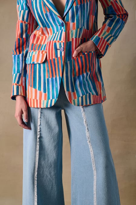 Buy_Pocketful Of Cherrie_ Hand Drawn Stripe Blazer _Online_at_Aza_Fashions