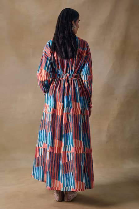 Pocketful Of Cherrie Hand Drawn Stripe Flowy Wrap Dress 