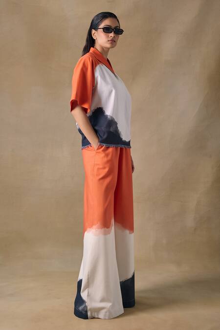 Buy_Pocketful Of Cherrie_Orange Collared Washed Kaftan Top _Online_at_Aza_Fashions