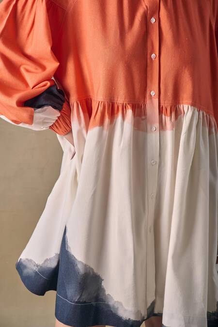 Pocketful Of Cherrie_Orange Washed Gathered Mini Dress _Online_at_Aza_Fashions