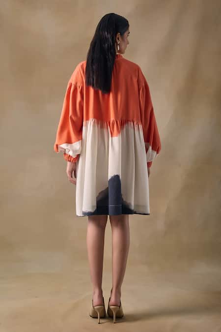 Pocketful Of Cherrie Orange Washed Gathered Mini Dress 