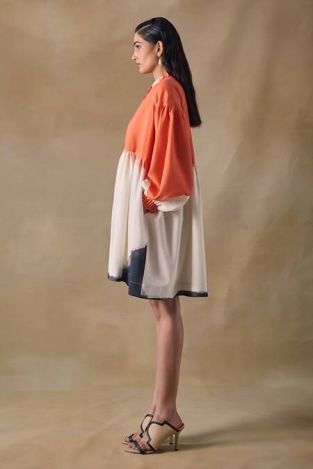 Buy_Pocketful Of Cherrie_Orange Washed Gathered Mini Dress _Online_at_Aza_Fashions