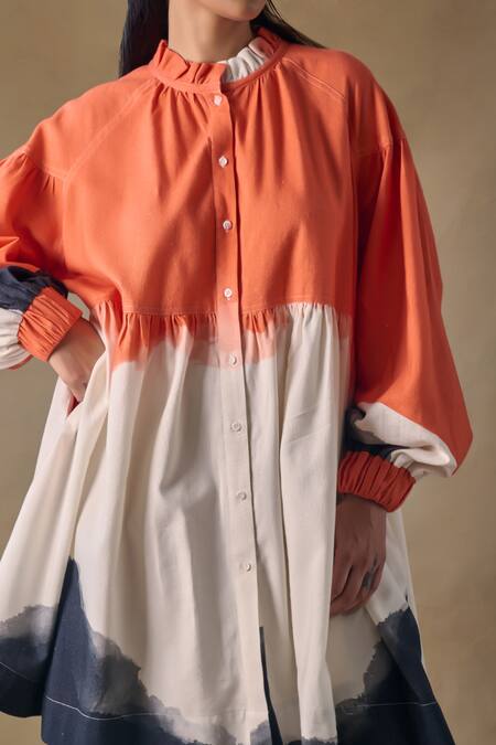 Shop_Pocketful Of Cherrie_Orange Washed Gathered Mini Dress _Online_at_Aza_Fashions