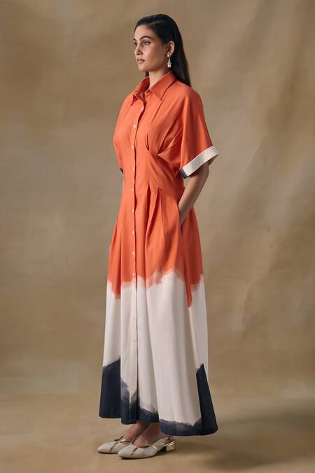 Pocketful Of Cherrie_Orange Collared Washed Kimono Dress _Online_at_Aza_Fashions
