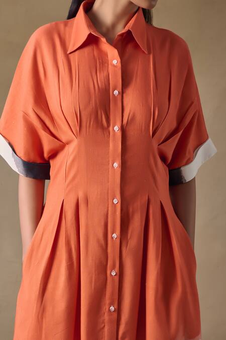 Buy_Pocketful Of Cherrie_Orange Collared Washed Kimono Dress _Online_at_Aza_Fashions